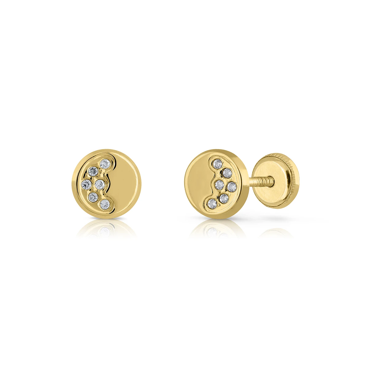 9K SOLID GOLD Fashion Earrings (Available 10k-14k-18k) Round CZ Women Children Kids Ear Clip Screw Back Made in Spain