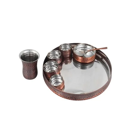 Латунный серебристый набор Thali для еды 2 миски 1 стеклянная ложка столовая посуда обеда и ужина по лучшей цене