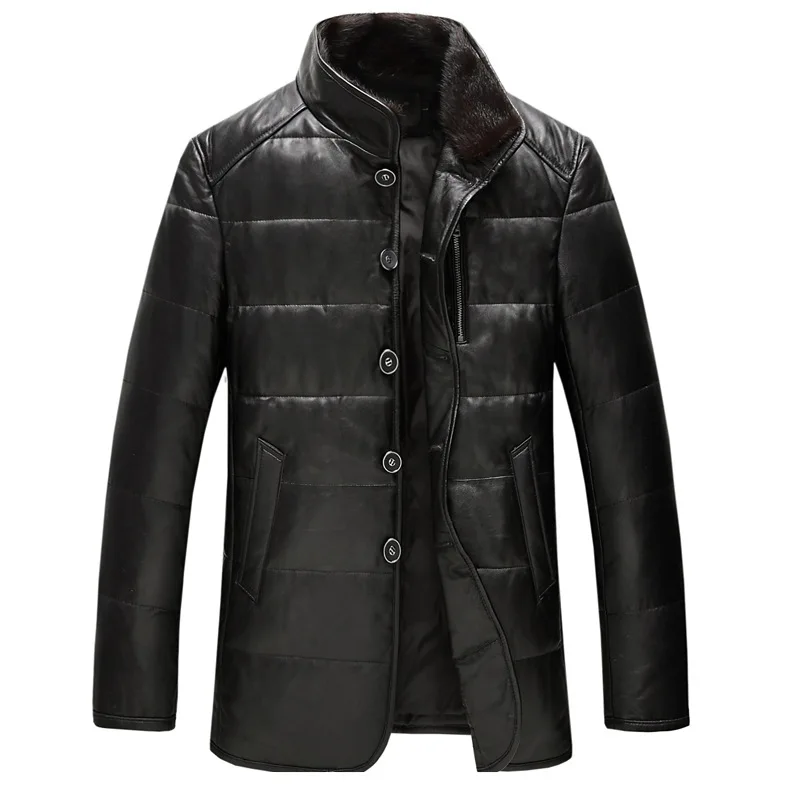 Genuine Leather Jacket Man Sheepskin Leather Down Coat Winter Mink Hair Collar