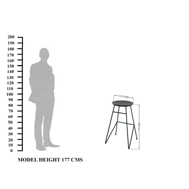 Vintage Kitchen Metal Bar Stool Mango Timber Seat With Iron Black Leg Modern Wood Top Chair