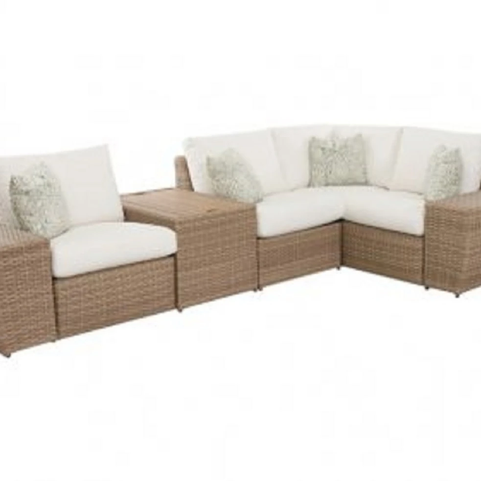 2 SEATING CHAIR WITH BIG ARMREST FT 1 SIDE TABLE NATURAL COLOR POLY RESIN WICKER FURNISH/ VIETNAM ORIGIN