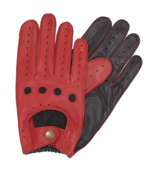 Men Driving Gloves / Full Finger Leather Driving Gloves Knuckle Hole And Snap Closure Leather Gloves