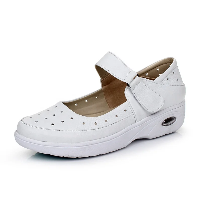Hot Selling Cow Full grain Leather Women comfortable  White Anti-Slip nursing shoes woman Hospital Work Nurse Shoe