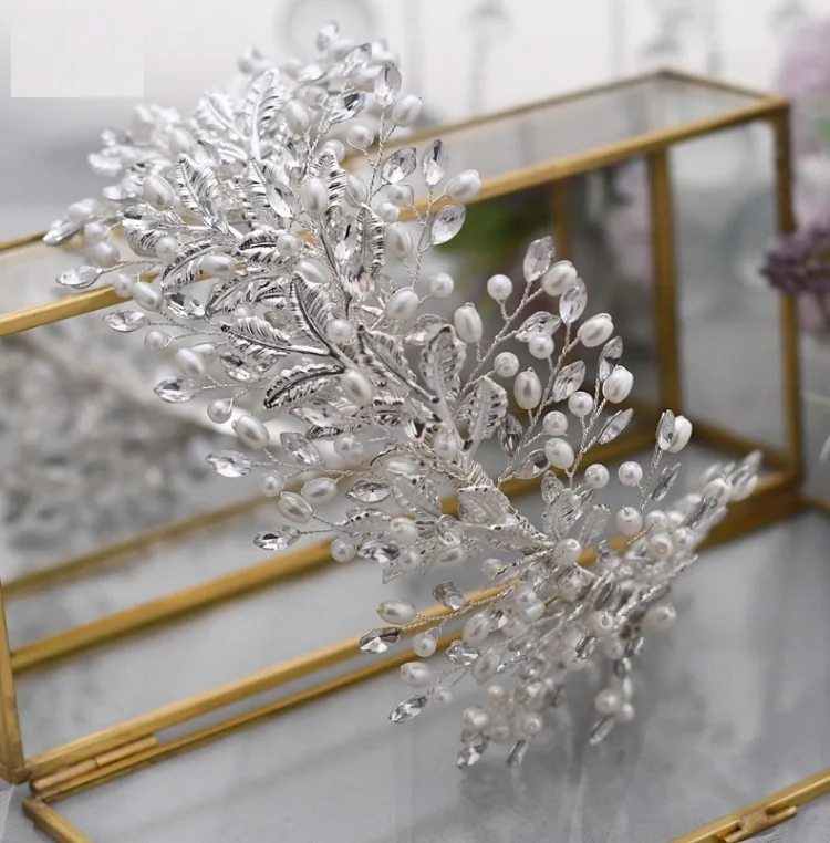Luxury Rhinestone Wedding Headbands Glass Tiara Crystal Headpiece Bridal Hair Accessories Sliver Golden Headband