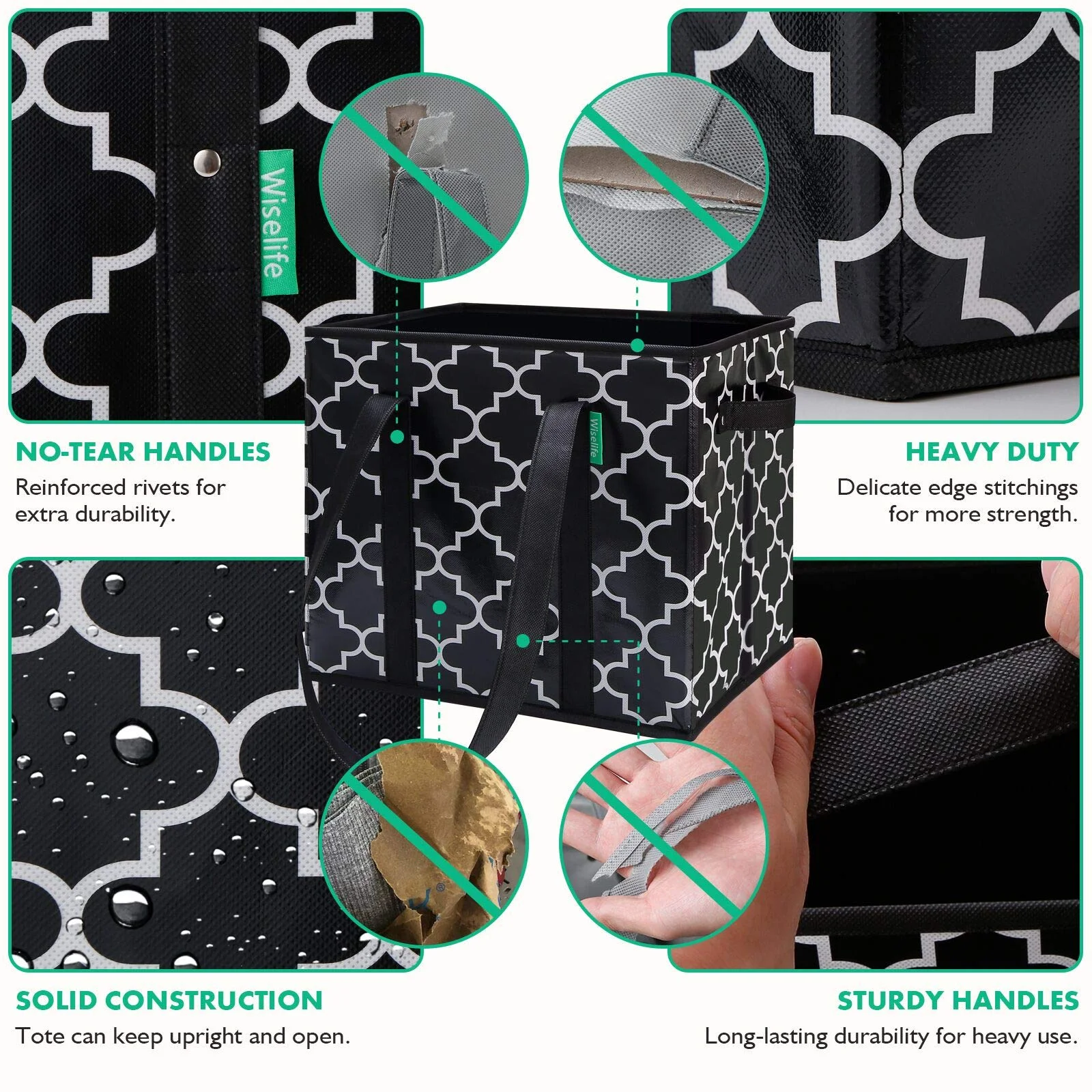 New Waterproof  Grocery Bags Foldable Washable Large Storage Bins Basket Water Resistant Shopping Tote Bag