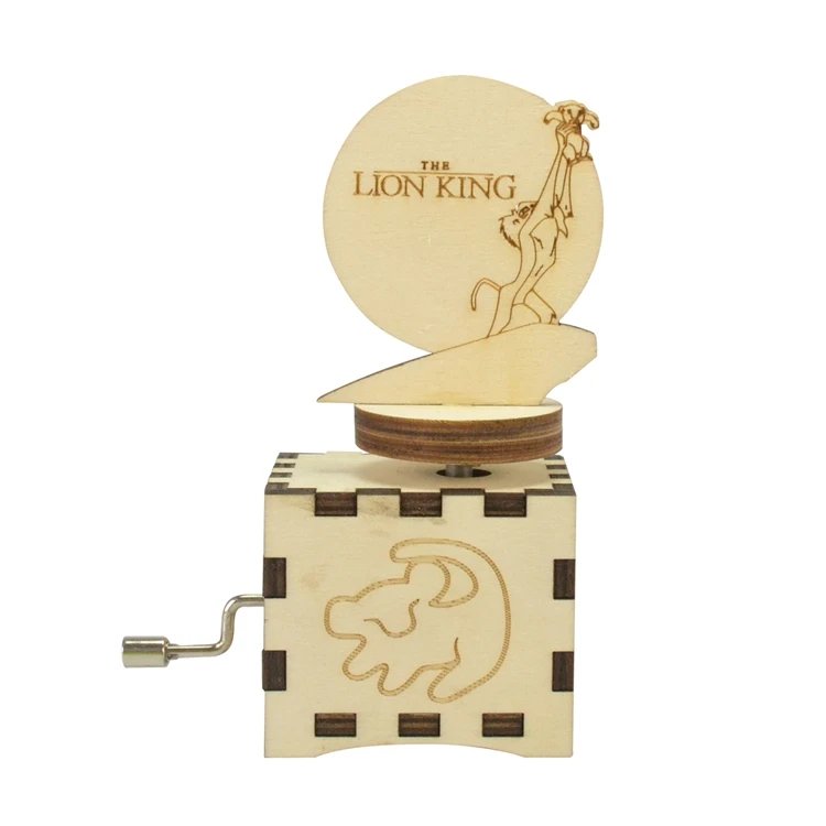 Wooden hand crank top part rotating music box lion king