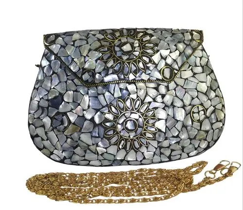 
High Quality Handmade Mother Of Pearl and Metal Clutch Purse for Girls Women At Reasonable Price by Art Assembly 