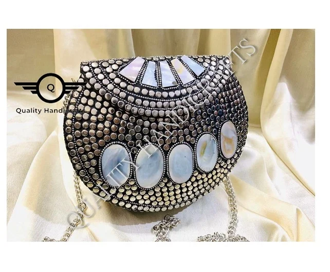 Hot Selling Women Summer Beach Metal  Round Hand Handbag / Clutch Bag /ladies purse from India by Quality Handicrafts