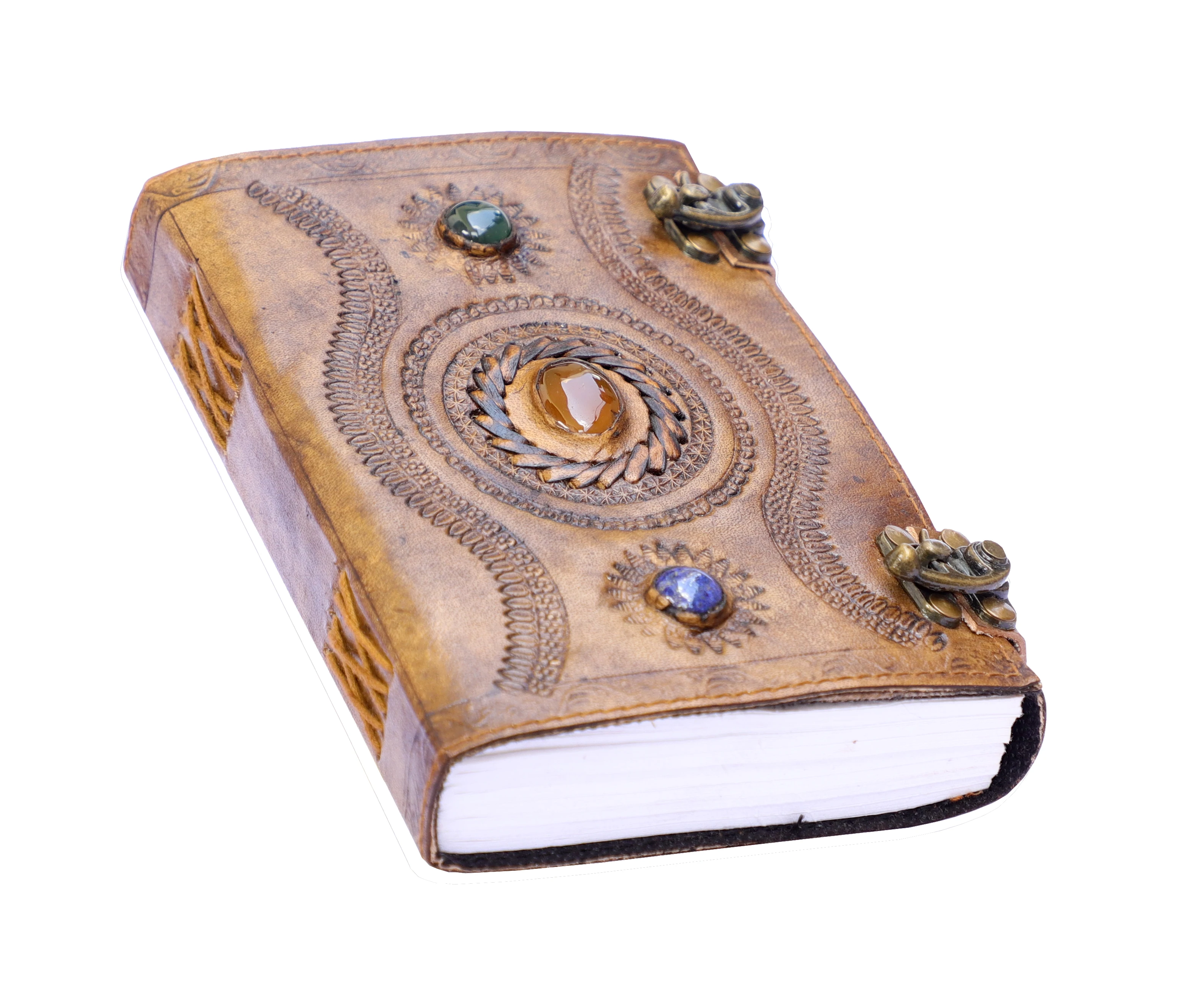 Antique Handmade 100% Genuine Leather Journal Three Stones Studded Journals Diary Handmade Recycled Cotton 120 Blank White Pages