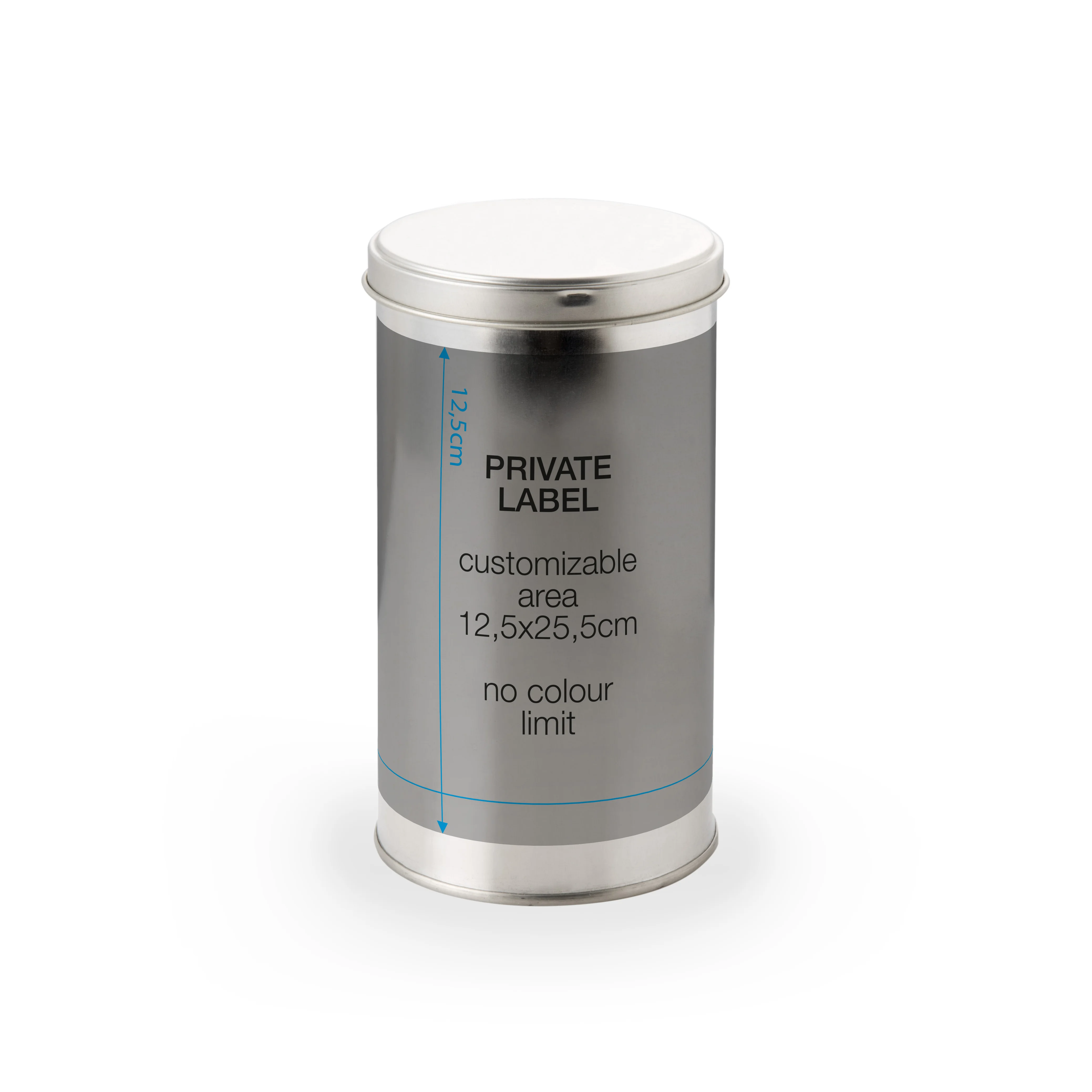 Private Label Ground coffee tin 250gr Arabica Complete Label