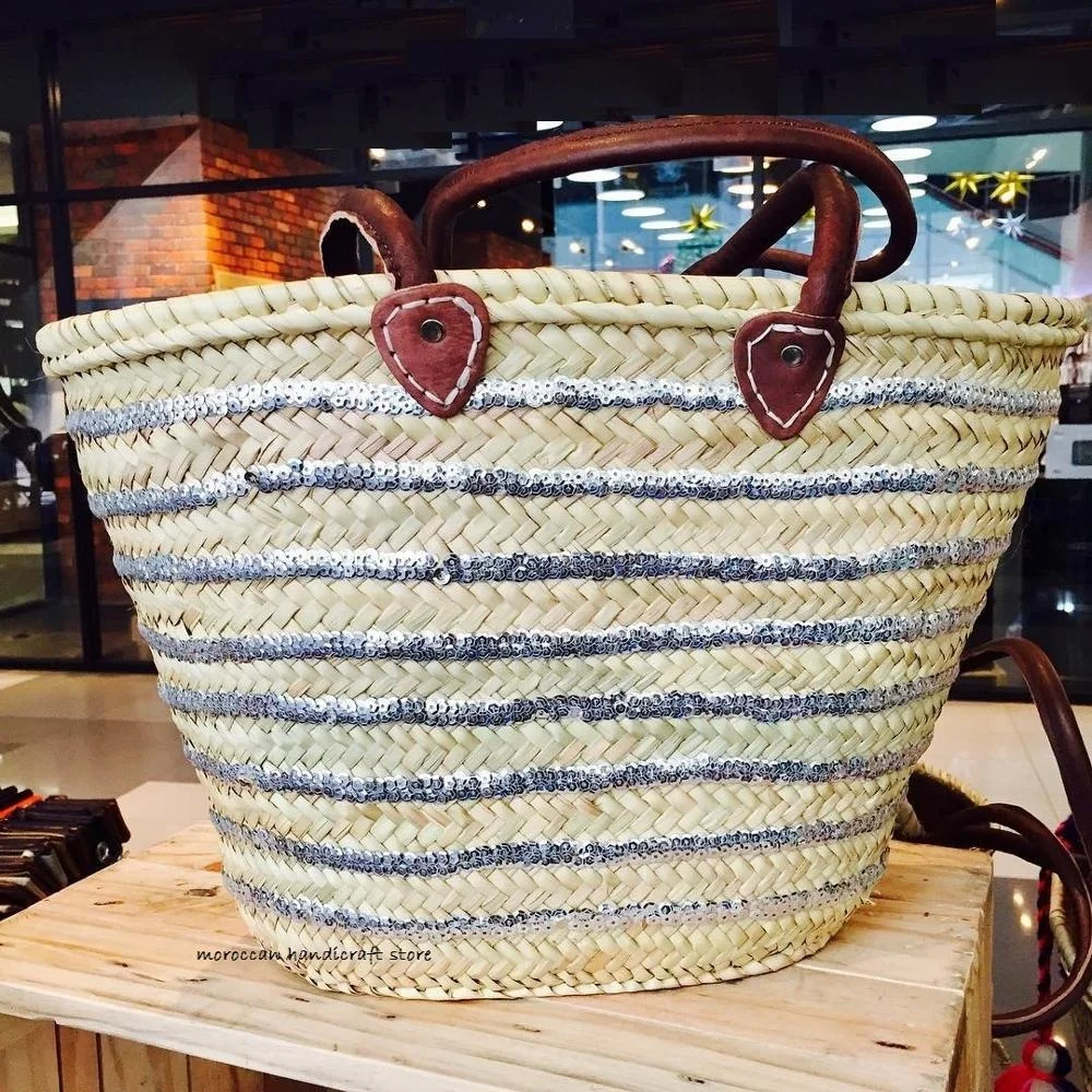 Straw Beach Bag, Handmade Bag, WITH SEQUIN
