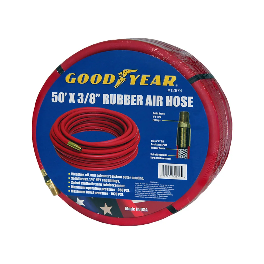 Красный резиновый воздушный шланг Goodyear 50 футов x 3/8 дюйма 250 фунтов на кв. дюйм