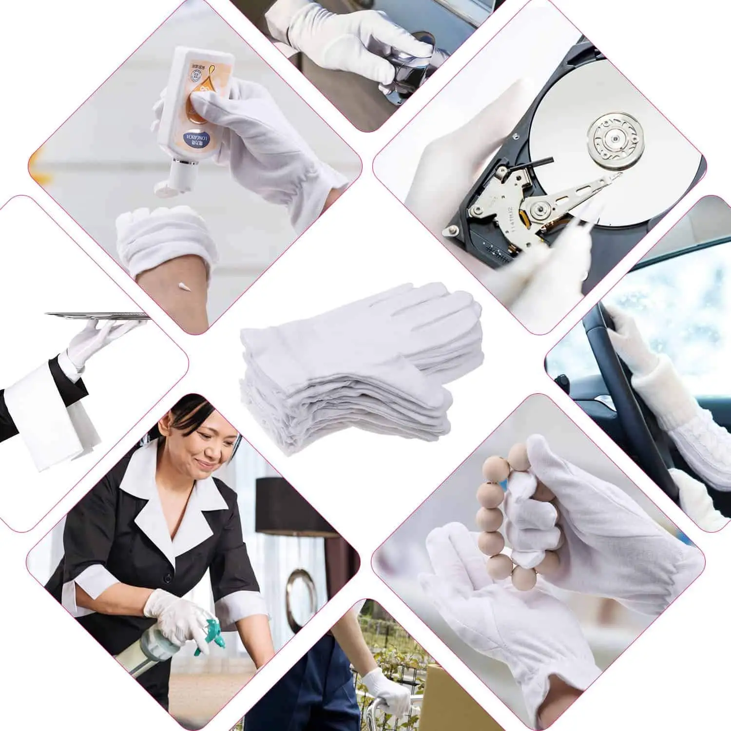 Latest Design Custom Logo White Cotton Gloves Slim Light Weight Soft Elastic