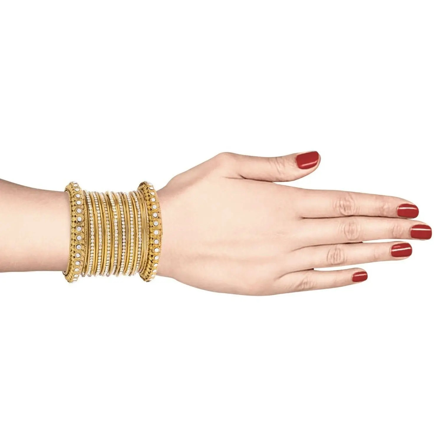 Boho Vintage Antique Gypsy Tribal Indian Oxidized Gold Plated Crystal Bracelets Bangle Set Jewelry
