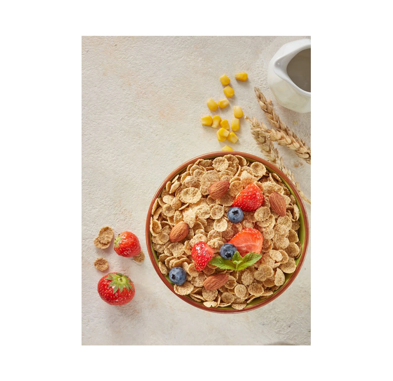 
Whole Grain Flakes Corn and Wheat sprouted grain Flakes with bran and protein 