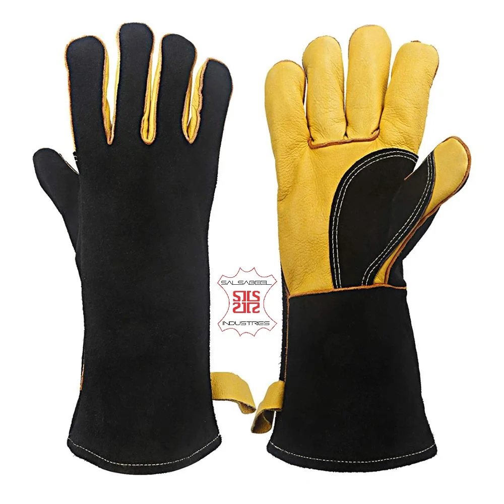 
Heat & Fire Resistant Leather Grill Gloves Safety Warm Gear Heated Gloves 16 inch Mitts Welding Gloves 