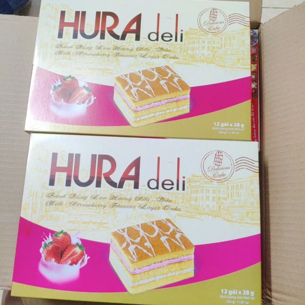 (BIBICA BRAND) HURA DELI STRAWBERRY MILK  336G SPONGE CAKE VIET NAM