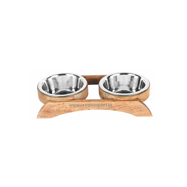 Classic Wood and Stainless Steel Pet Feeder Indian Dog Bowl Pet Bowl Wooden Feeder Dog Food Bowl Feeding Cup wooden dog Feeder