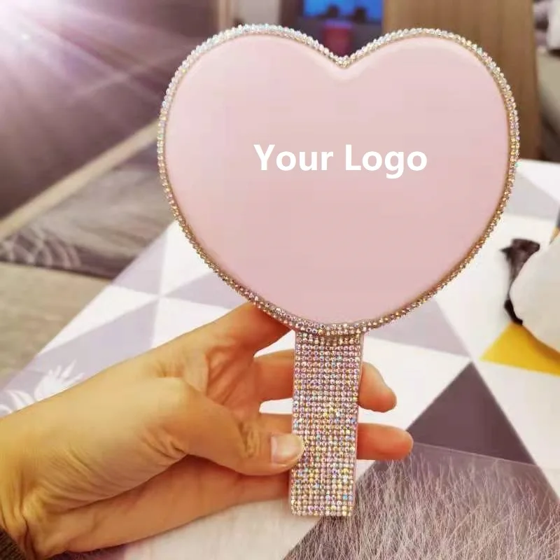 Portable Heart-Shaped Handheld Mirror with Handle Candy Color Cosmetic Tools Square Rhinestones mirror Diamonds