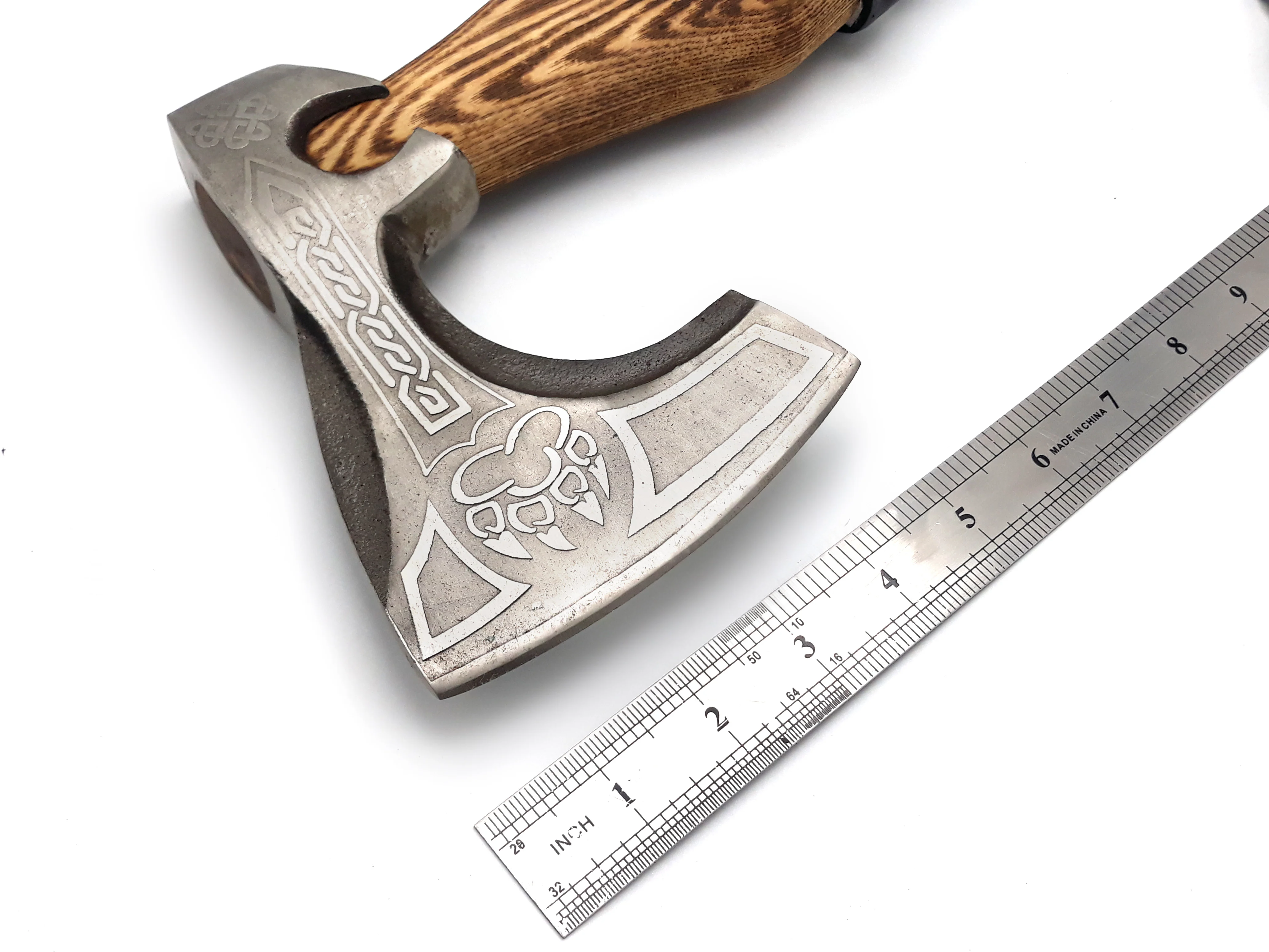 1095 High Carbon Steel Embossed Head Axe DIY Grade Hatchet with Wood Handle for Camping Outdoor Cutting Applications