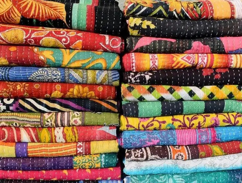 Indian Handmade Kantha Quilt Throw Twin Size Cotton Kantha Bedspread Throw Bedcover Multi Size Quilts