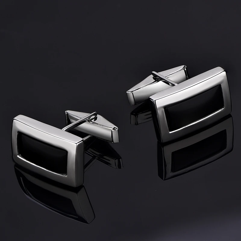 Wholesale Elegance Jewelry 925 Sterling Silver Noble Cufflinks with Black Rectangle onyx For Men