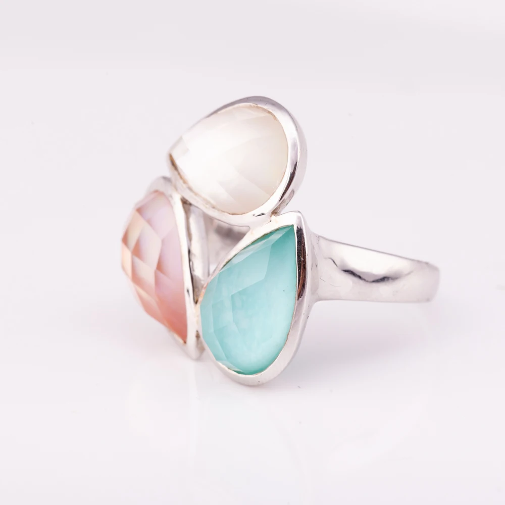 Silver 925 Natural Gemstones Ring with Turquoise  and Mother of Pearl High Quality Factory Price from Thailand