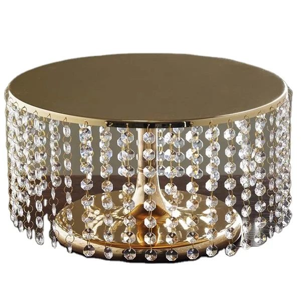 Round Gold Crystal Pendants Metal Chandelier Cake Stand Tall