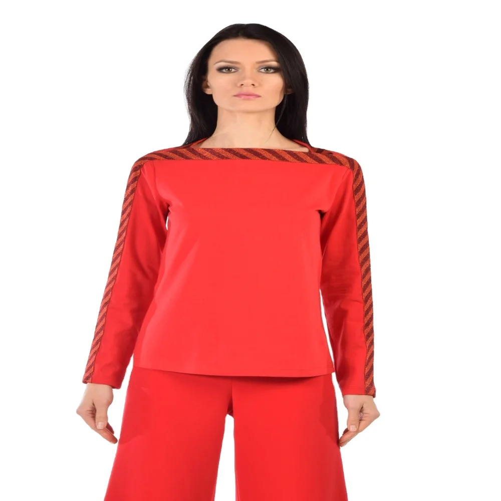 Top Quality Made in Italy Striped Lurex Trimmings for Red Blouse for Chic Women and for Every Day