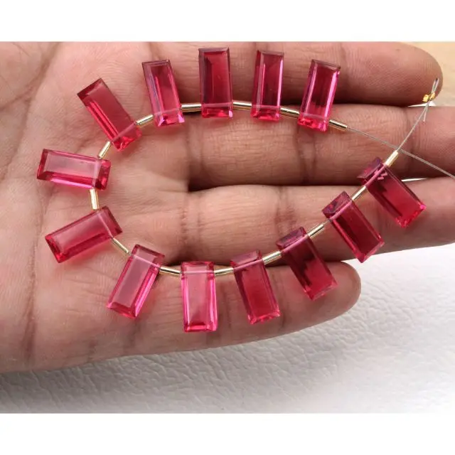 Ruby Lite Quartz Baguette shape gemstone hand polished Gems Top drilled Gemstones ruby lite for jewelry  Size 5x15 MM