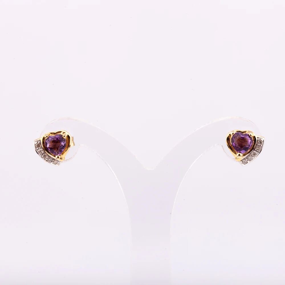 cute dark amethyst and diamond heart shaped stud earring high quality factory price  from Thailand Manufacturer