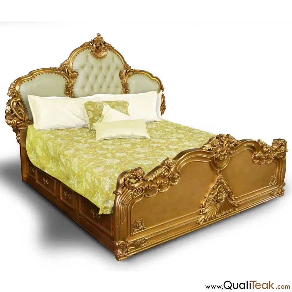 Antique Full Gilded Mahogany Carving Bed