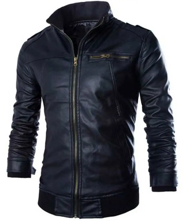 Супер крутая Мужская байкерская куртка из искусственной кожи с индивидуальным воротником 100% полиуретановая моторная внутренним нагрудным карманом