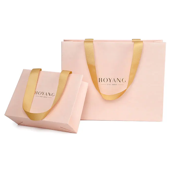 luxury pink Special shape paper shopping unusual gift bag with ribbon Handles