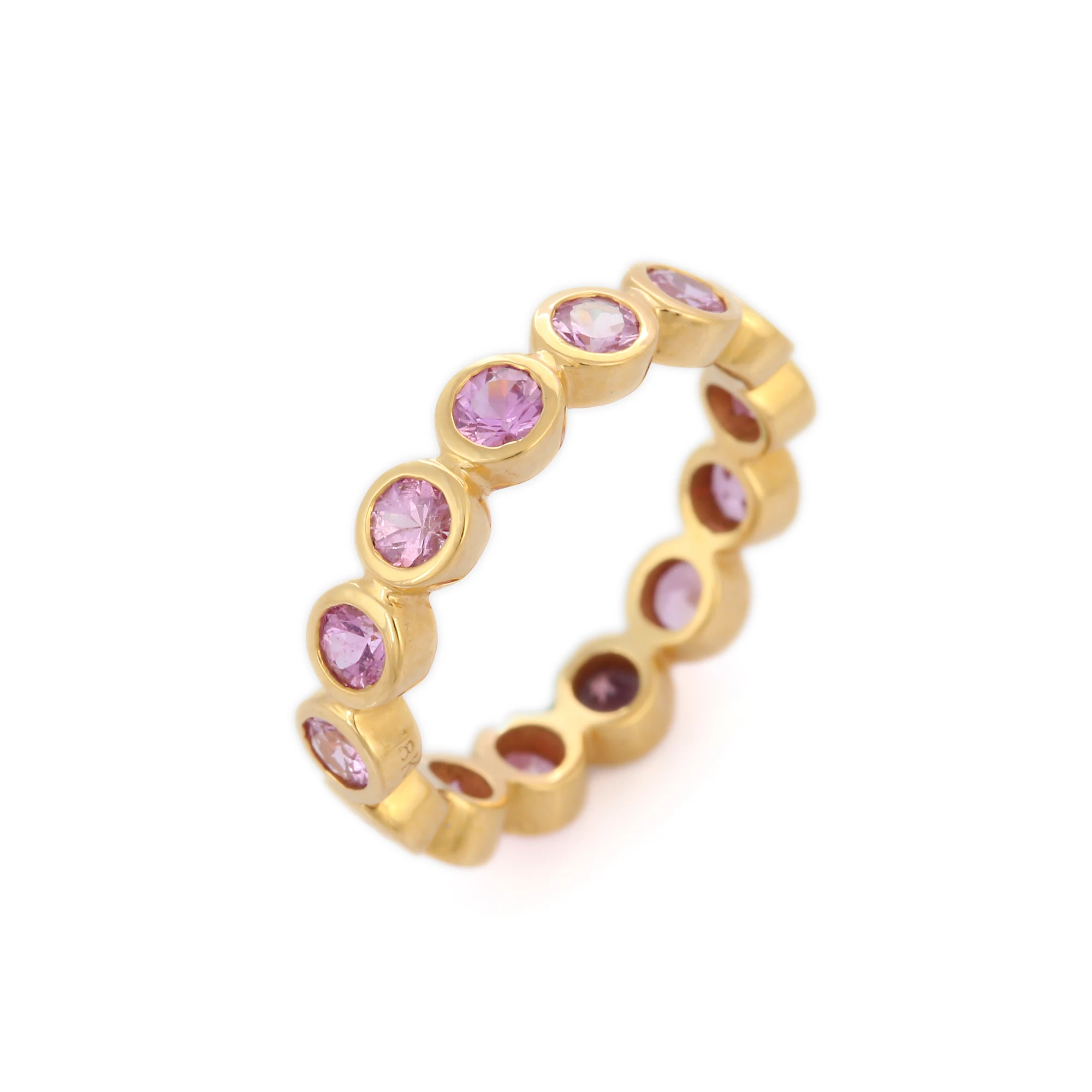 Best Selling Product Natural Pink Sapphire Eternity Band Ring 18k Yellow Gold Stackable Rings For Women Fine Jewelry Wholesale
