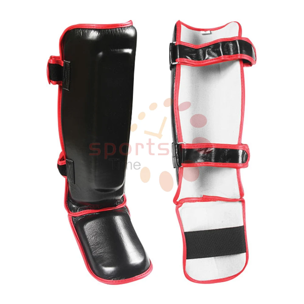 Top Quality Sports Safety Leather Shin Guards For Muay Thai Kick Boxing Sparring Training Fighting Men Shin Guards Protector