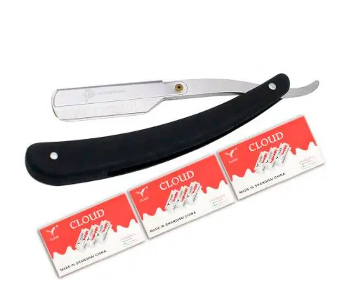 straight plastic handle foldable sharp blade razor stick for men women barber shaving knife beard face underarm body