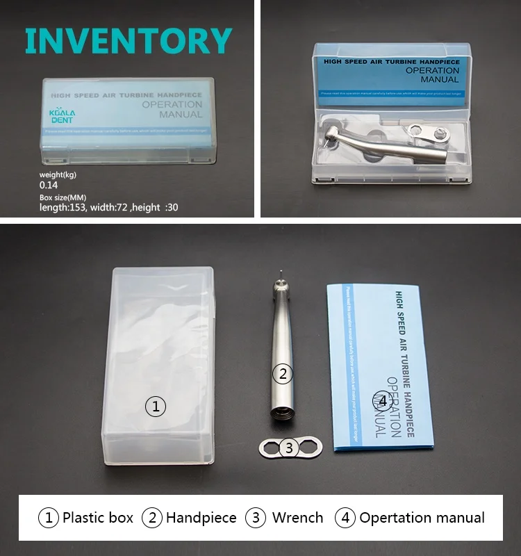 Koaladent fiber optic high speed dental handpiece with quick coupling