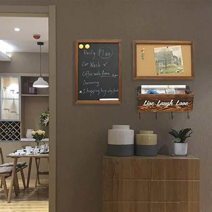 Rustic Hanging  Cork Board  Mail Sorters chalkboard with Key Hooks