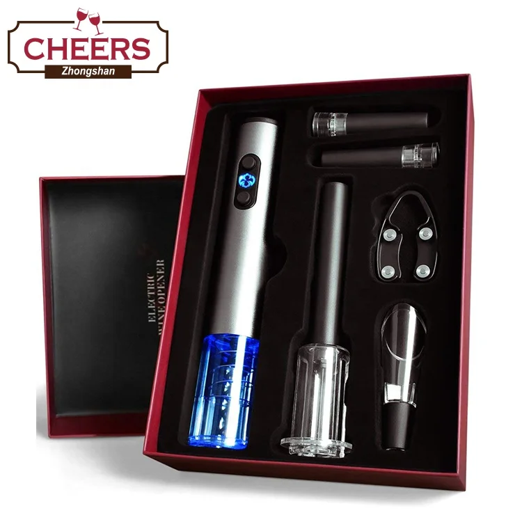 Manufacturer Bfull Cordless Electric Wine Bottle Opener Set, Air Pressure Corkscrew, Vacuum Stoppers, Foil Cutter and Pourer
