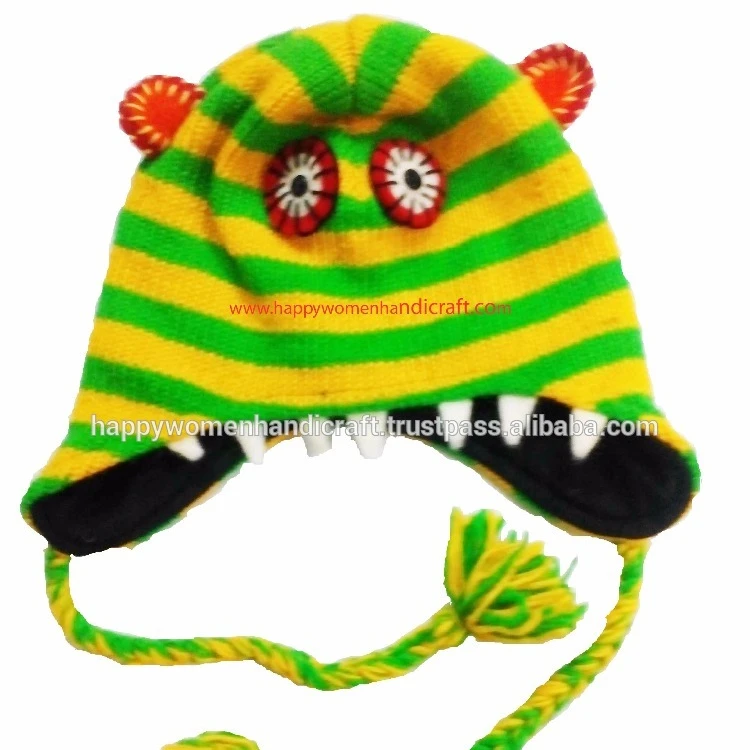 100% Organic Woolen Earflap Hat Fairly Made in Nepal Wholesale Winter Knitted Hat for Unisex Children