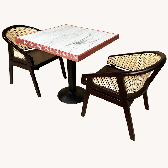 Industrial Marble Dining Table Top Iron Base Hotel Cafe Table Cane Rattan Chair Set Custom Restaurant Dining Room Furniture