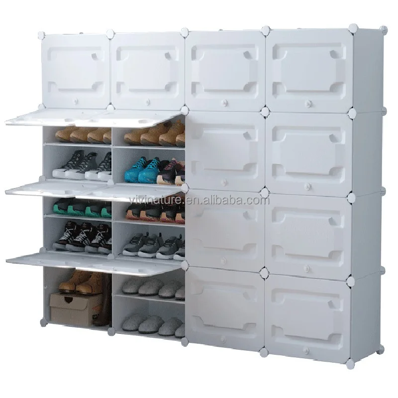 Plastic Shoe Unit Organizer With Doors For 2-Compartment Shoe Rack for 24 Pairs