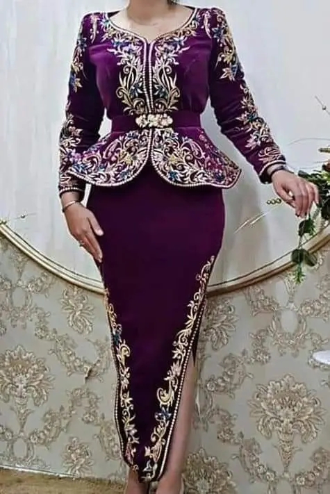 STYLISH    KARAKOU CAFTAN DRESS  EMBROIDERY OF DABKA, CRYSTAL GLASS BEADS,GLASS STONE WORK FOR PARTY-WEAR @ 2022