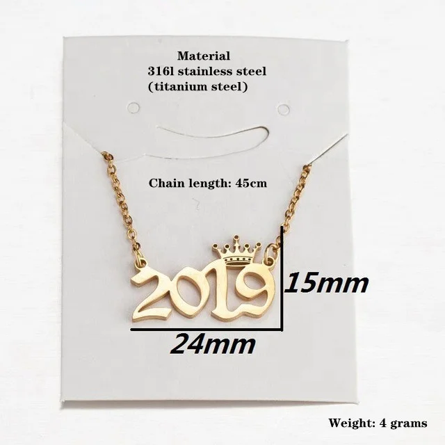 
High quality stainless steel 18k gold jewelry vintage number crown Necklace pendant custom necklace year wholesale 