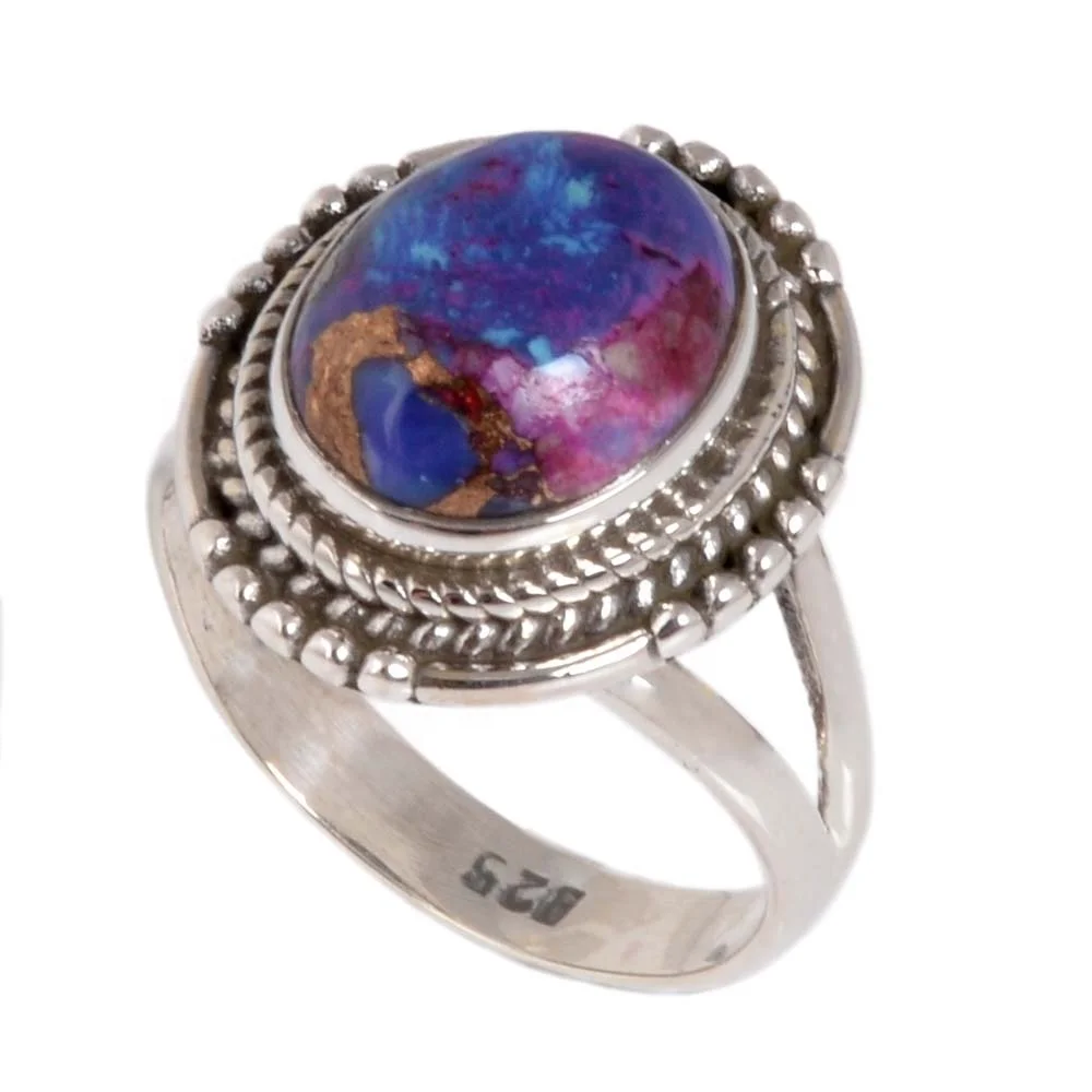 Amazing Look Purple Copper Turquoise 925 Sterling Silver Ring
