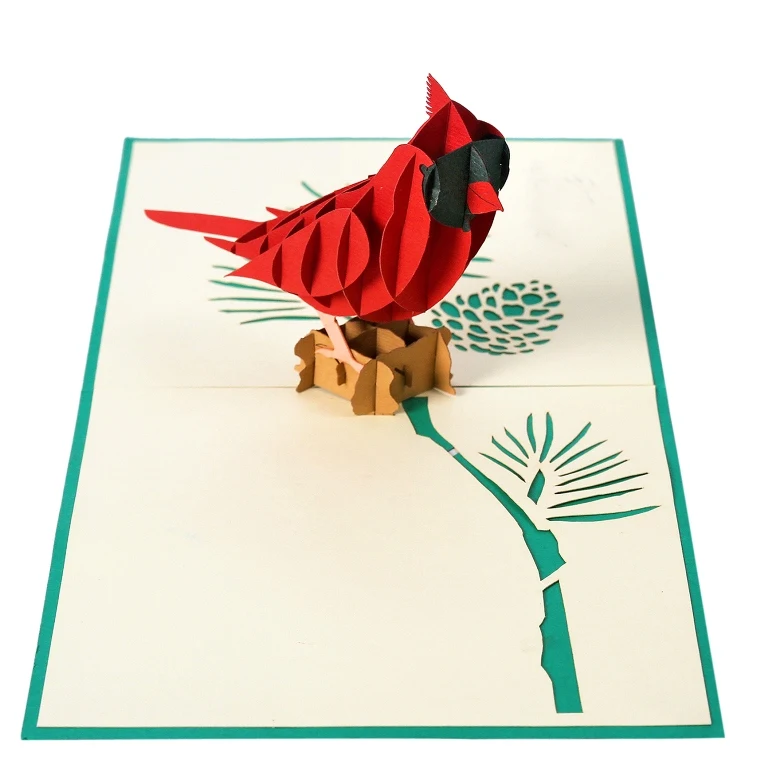 Wholesale Price Vietnam Custom Design and Manufacturer Cardinal Bird Animal 3D Pop Up to Invitation or greeting Birthday card