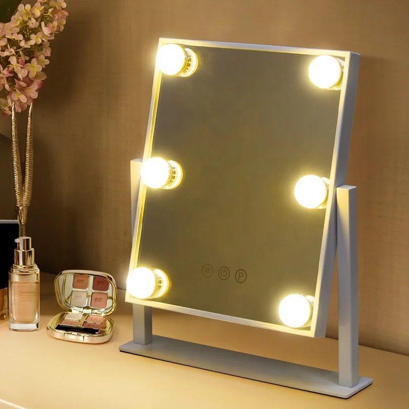 6 Bulbs LED Lighted Makeup Table 360 Degree Rotation Vanity frameless hollywood makeup mirror