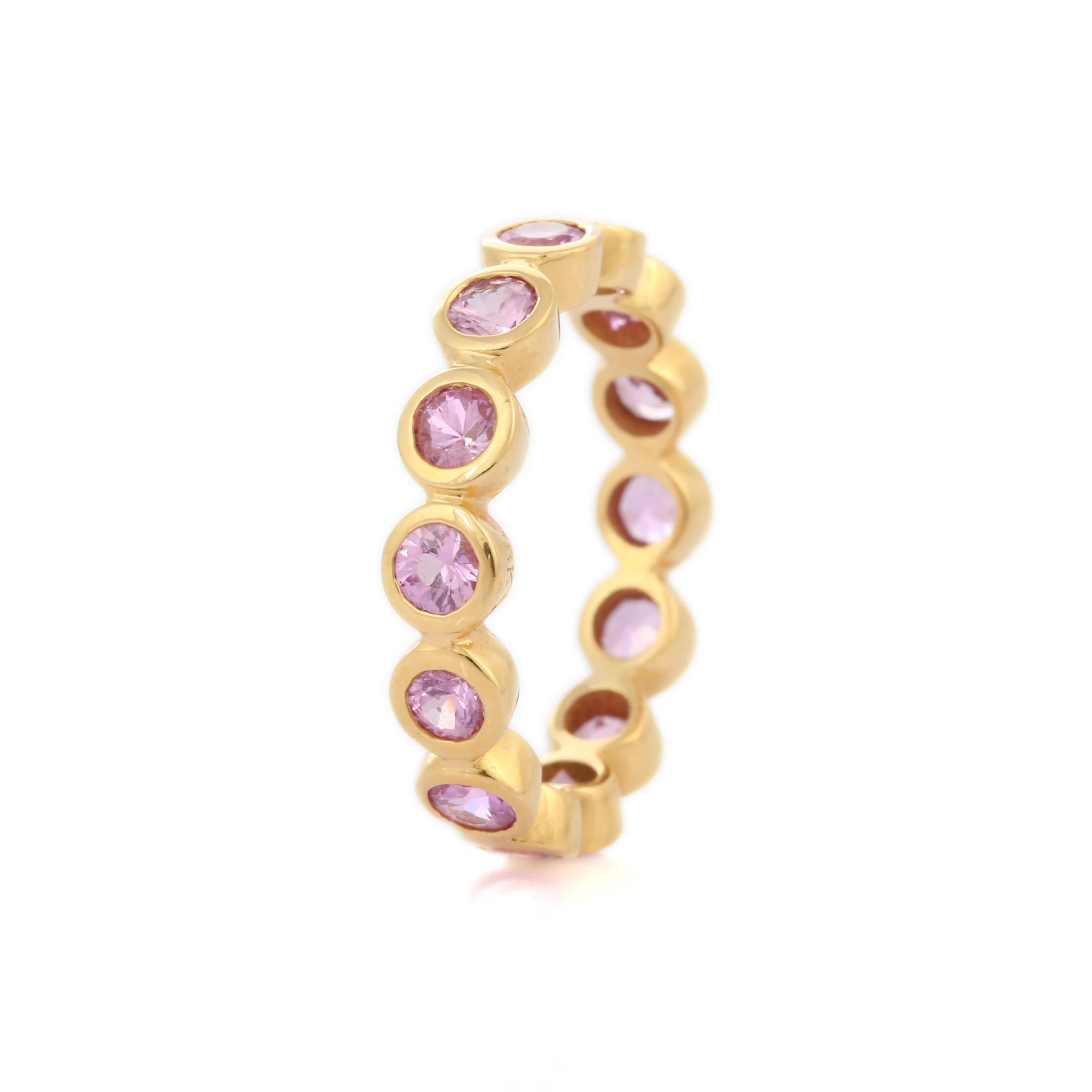 Best Selling Product Natural Pink Sapphire Eternity Band Ring 18k Yellow Gold Stackable Rings For Women Fine Jewelry Wholesale