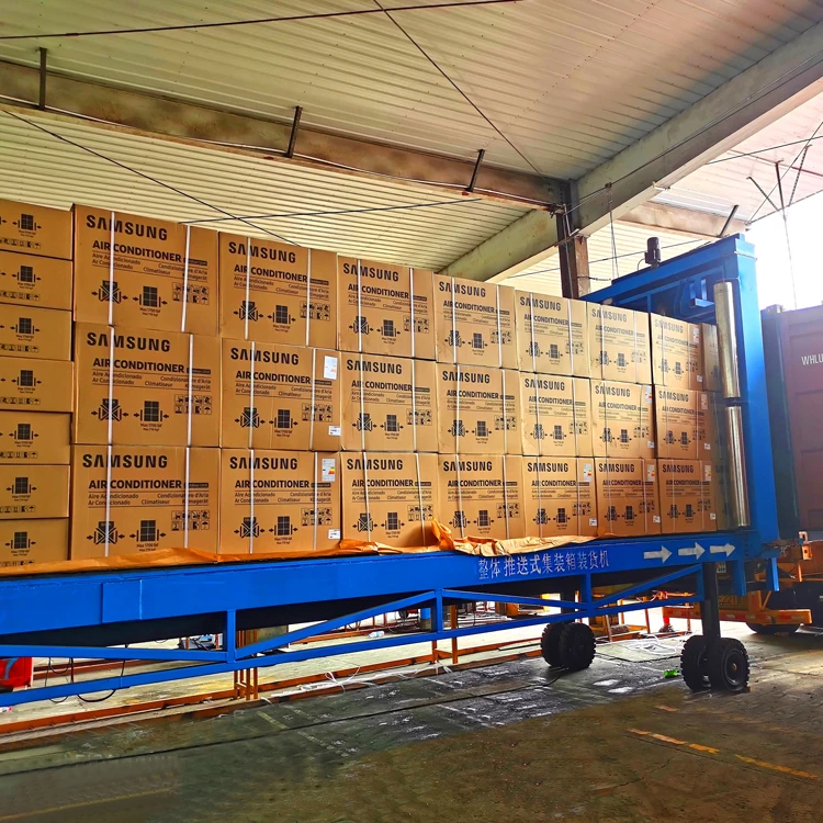 Autometic container loading equipment system for fastest way to load pallets and cartons into a container